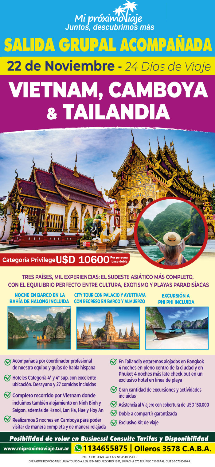 SALIDA GRUPAL VIETNAM, CAMBOYA y TAILANDIA - 22 DE NOVIEMBRE !
